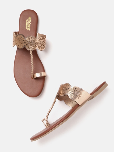 

Anouk Women Rose Gold-Toned Laser Cut One Toe Flats with