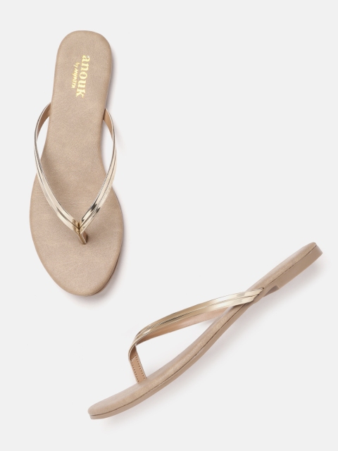 

Anouk Women Gold-Toned Open Toe Flats