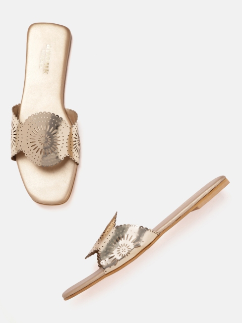 

Anouk Women Gold-Toned Laser Cuts Open Toe Flats
