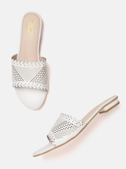 

Anouk Women White Laser Cuts Open Toe Flats