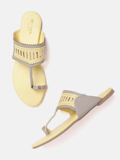 

Anouk Women Yellow & Grey One Toe Flats with Braided Detail