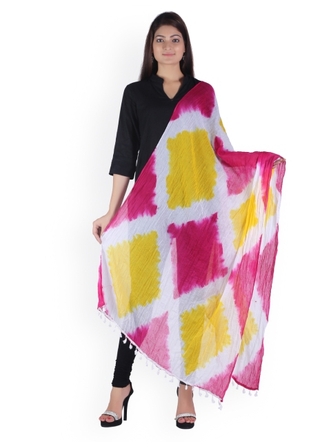 

SOUNDARYA Pink & Yellow Tie-Dyed Dupatta