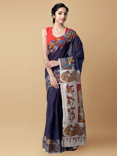 

Unnati Silks Violet & Brown Printed Kalamkari Kanjeevaram Saree