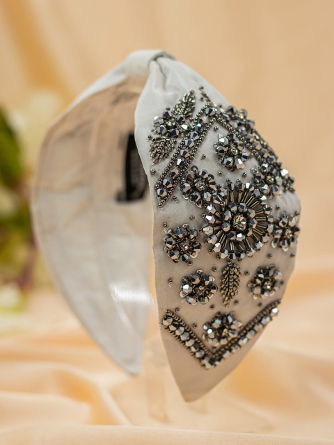 

Bellofox Women White & Silver-Toned Embellished Hairband