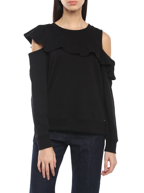 

DKNY Women Black Cold-Shoulder Sleeves Sweatshirt