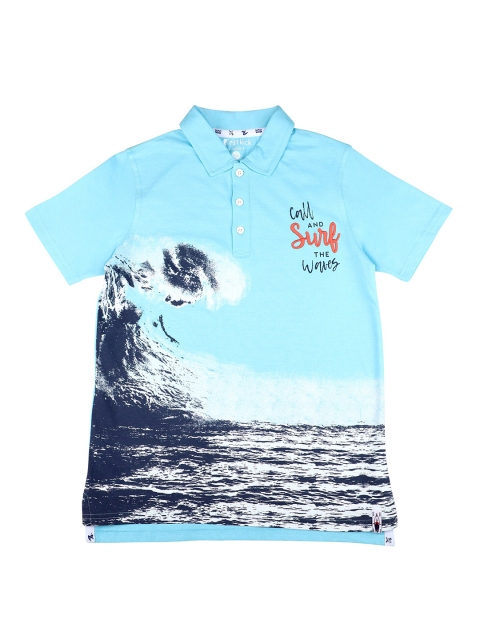 

First Kick Boys Turquoise Blue Printed T-shirt