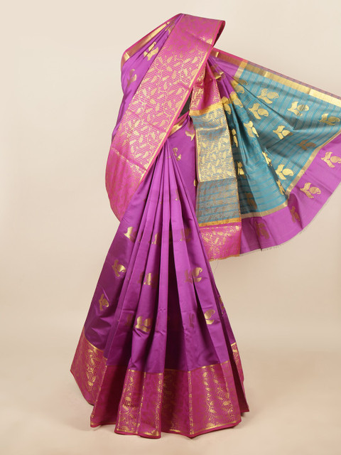 

Pothys Violet & Gold-Toned Ethnic Motifs Zari Saree