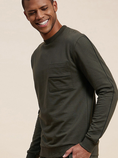 

MASCLN SASSAFRAS Men Olive Green Sweatshirt