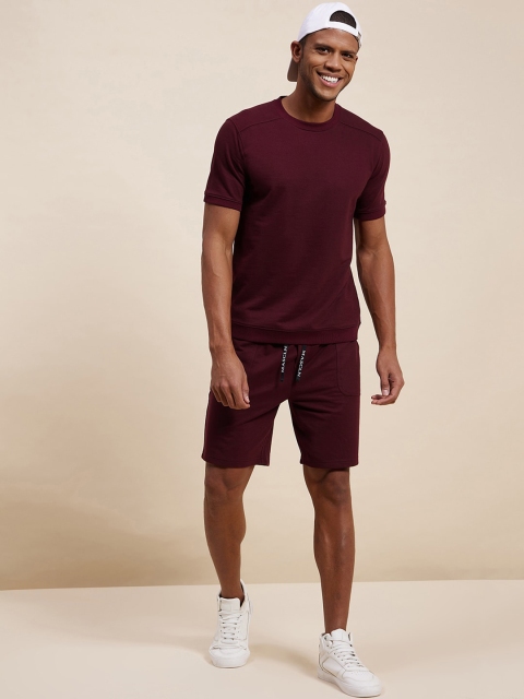 

MASCLN SASSAFRAS Men Maroon Overlock Detail Bermuda Shorts