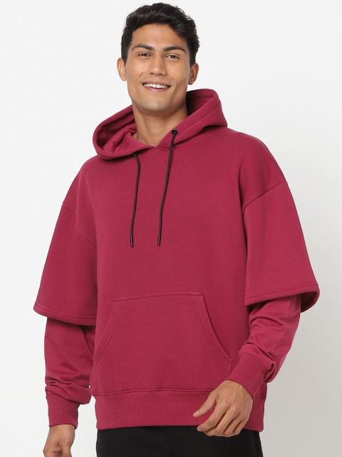 

Bewakoof Men Red Layered Sleeves Hooded Sweatshirt