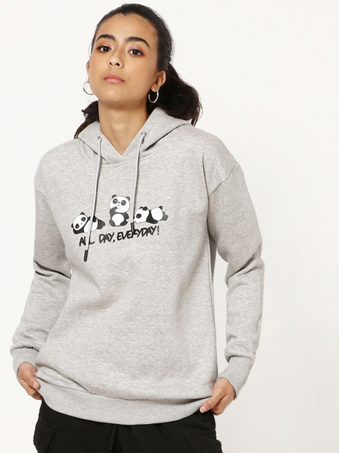 

Bewakoof Women Grey Printed Hooded Sweatshirt