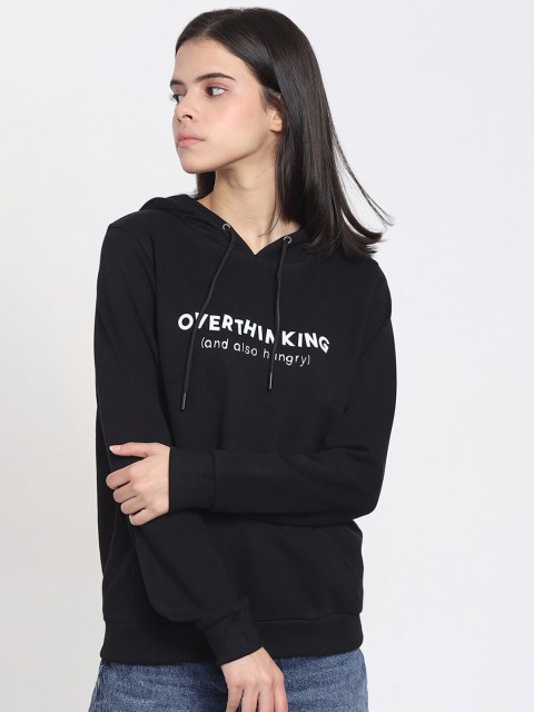 

Bewakoof Women Black Printed Hooded Sweatshirt