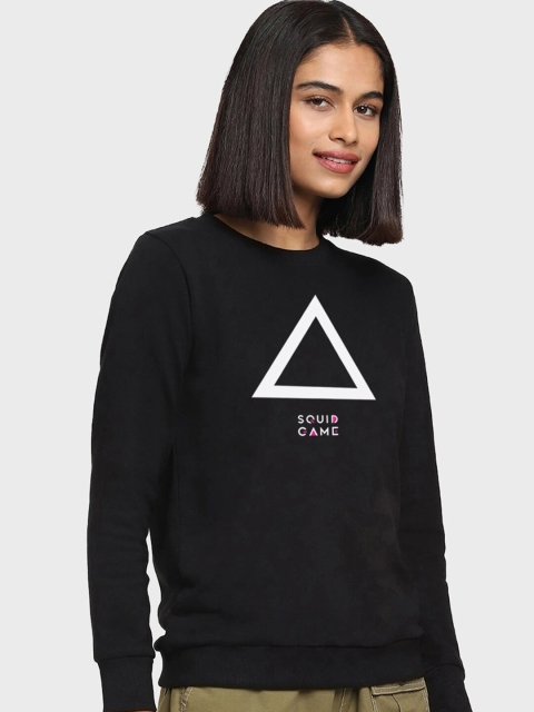 

Bewakoof Women Black Printed Squid Triangle Crewneck Cotton Sweatshirt