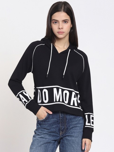 

Bewakoof Women Black Printed Hooded Sweatshirt