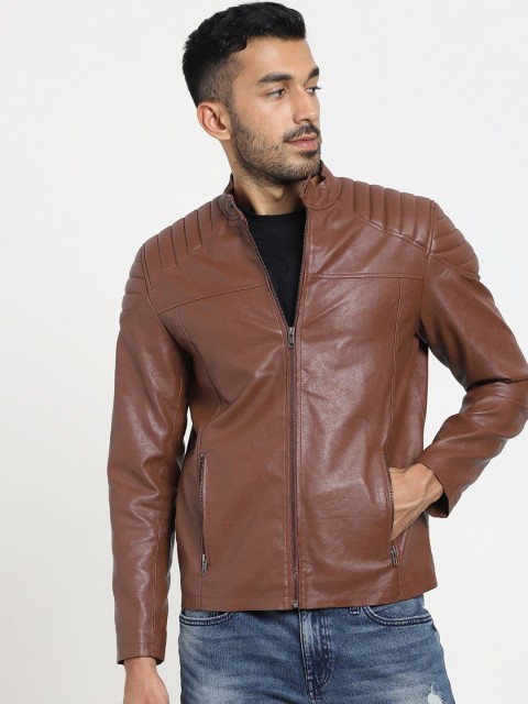 

Bewakoof Men Brown Biker Jacket