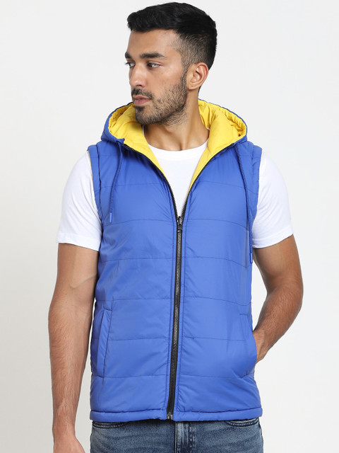 

Bewakoof Men Blue & Yellow Reversible Padded Jacket