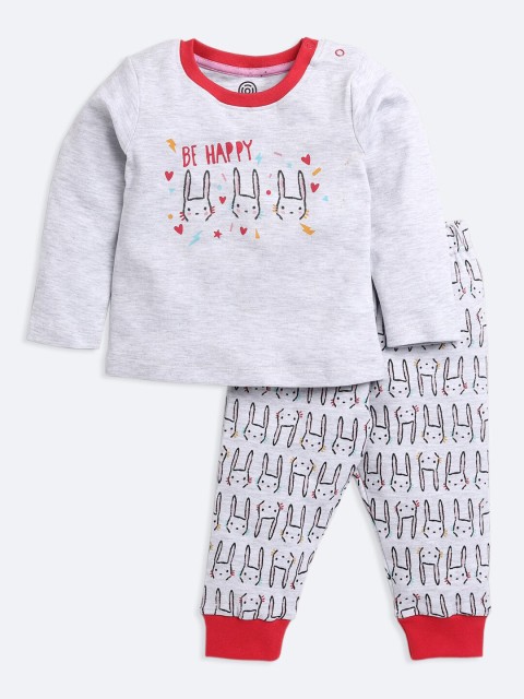 

TAMBOURINE Girls Grey & Red Printed T-shirt with Pyjamas