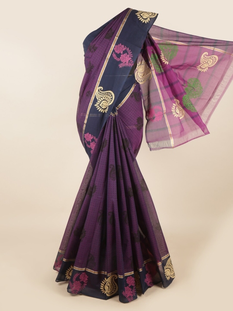 

Pothys Violet & Gold-Toned Ethnic Motifs Pure Cotton Saree