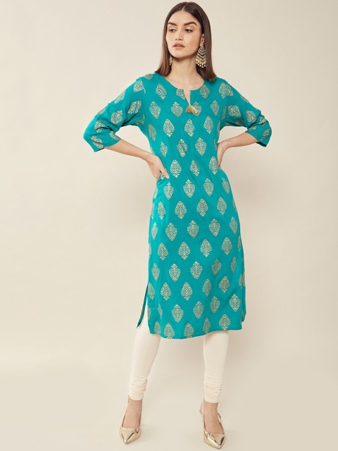 

Soch Women Turquoise Blue Ethnic Motifs Printed Kurta