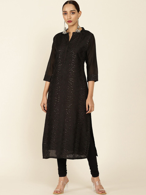 

Soch Women Black Keyhole Neck Chanderi Silk Chanderi Silk Anarkali Kurta
