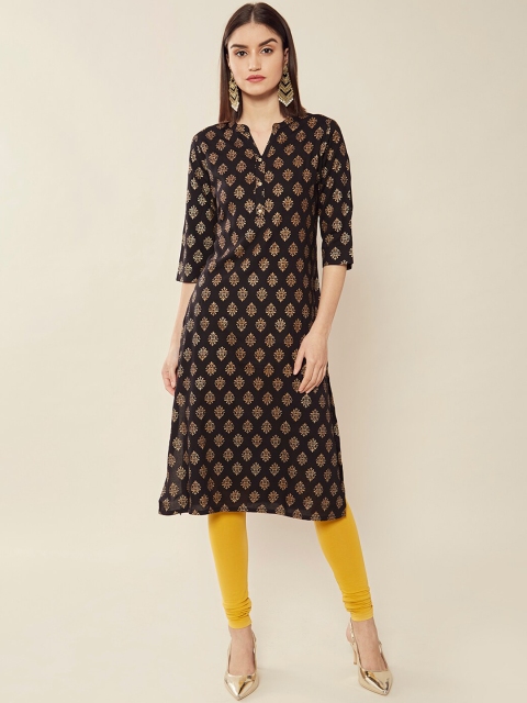 

Soch Women Black Geometric Keyhole Neck Cold-Shoulder Sleeves Kurta
