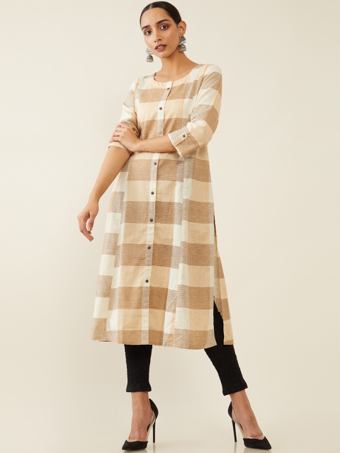 

Soch Women Beige Checked Thread Work Anarkali Kurta