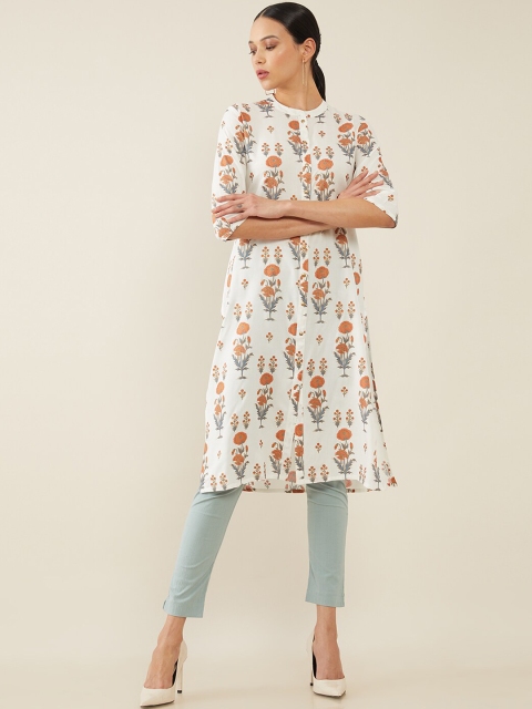 

Soch Women Off White Floral Printed Round Neck Straight Kurta
