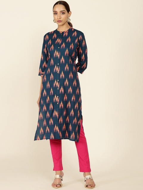 

Soch Women Blue Band Collar Straight Kurta