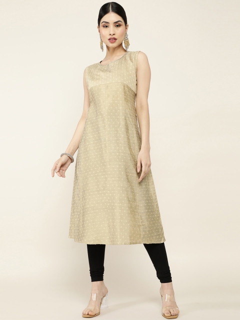 

Soch Women Beige Geometric Sequinned Round Neck Sleeveless Kurta