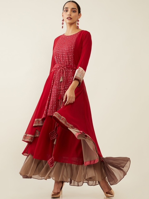 

Soch Women Red Sequinned Embroidered Anarkali Georgette Kurta