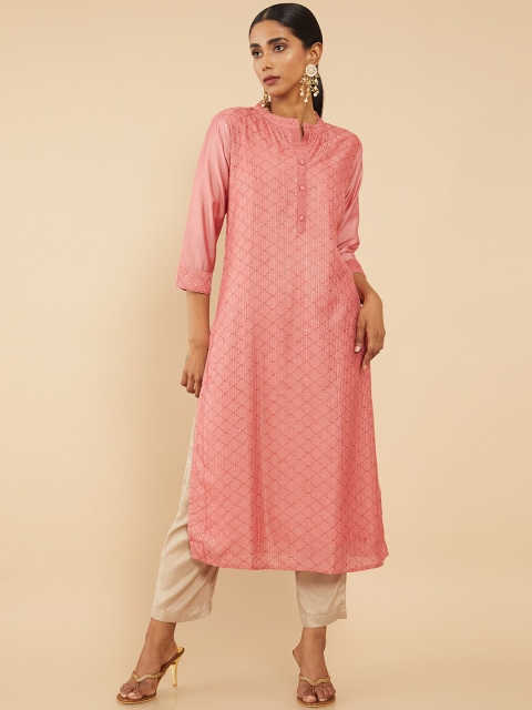 

Soch Women Coral Thread Work Sequinned Chanderi Silk Kurta