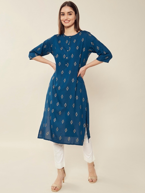 

Soch Women Turquoise Blue Geometric Print Straight Kurta