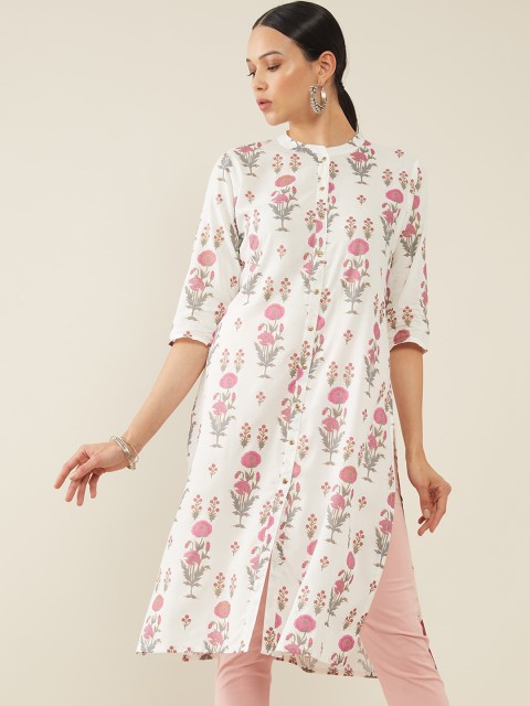 

Soch Women Off White Floral Printed Round Neck Kurta