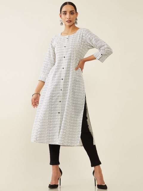 

Soch Women White Checked Round Neck Kurta