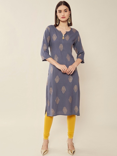 

Soch Women Grey Geometric Dyed Thread Work Kurta