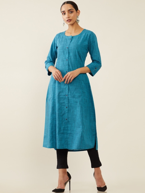 

Soch Women Blue Abstract Printed Scoop Neck Kurta