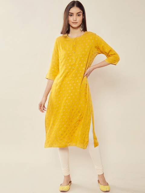 

Soch Women Mustard Yellow Ethnic Motifs Printed Round Neck Kurta