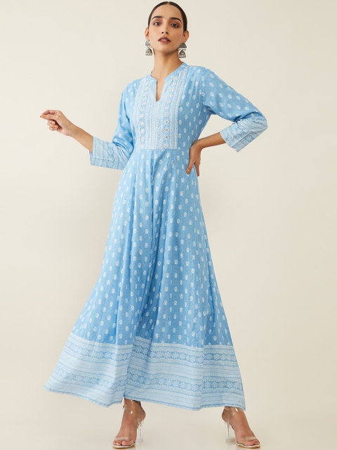 

Soch Women Blue Ethnic Motifs Yoke Design Thread Work Anarkali Kurta