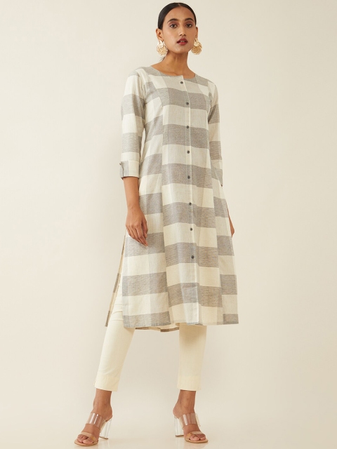 

Soch Women Grey & Beige Checked Kurta