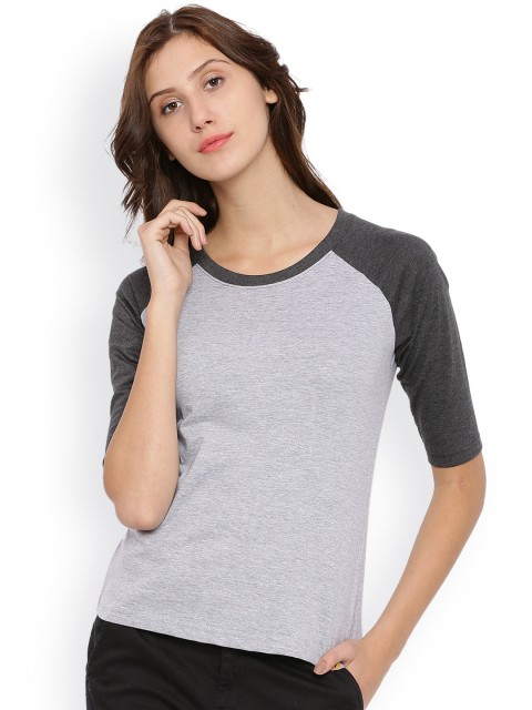 

Campus Sutra Women Grey Colourblocked T-shirt