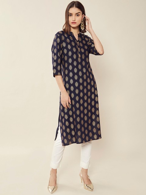 

Soch Women Navy Blue & Golden Ethnic Motifs Kurta