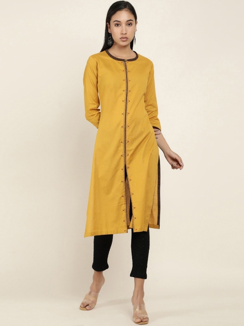 

Soch Women Mustard Yellow Solid Straight Kurta