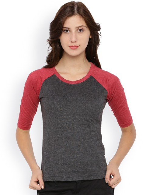 

Campus Sutra Women Charcoal Grey Colourblocked T-shirt