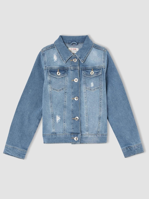 

DeFacto Girls Blue Washed Mildly Distressed Denim Jacket