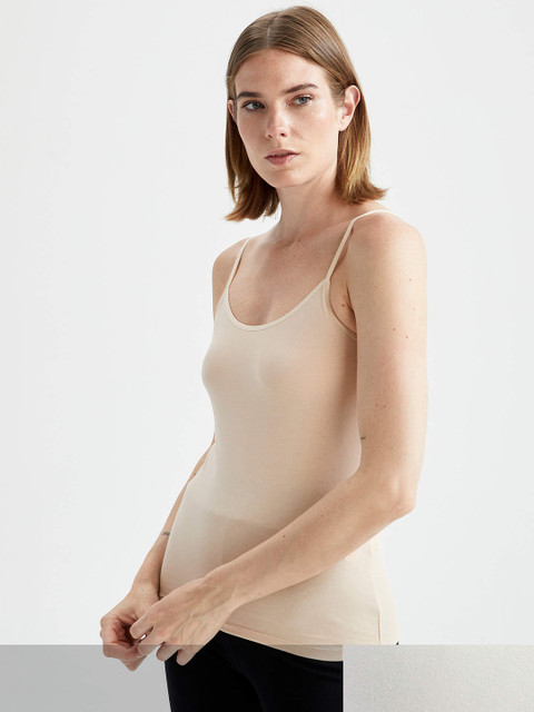 

DeFacto Women Pack of 2 Beige & White Solid Camisoles