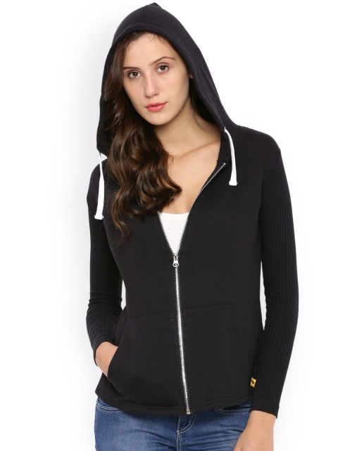 

Campus Sutra Black Hooded Sweatshirt
