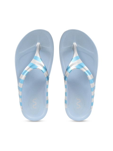 

Doubleu Women Blue & White Striped Rubber Thong Flip-Flops