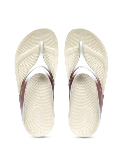 

Doubleu Women Beige & Silver-Toned Rubber Thong Flip-Flops