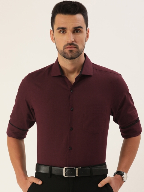 

IVOC Men Burgundy Solid Cotton Slim Fit Formal Shirt