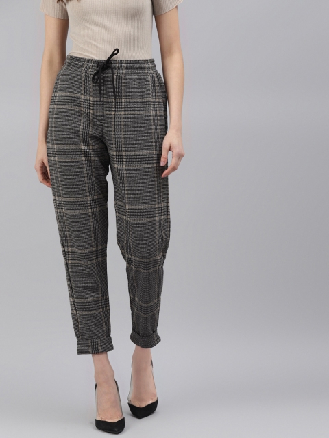 

Marks & Spencer Women Black Checked Joggers Trousers